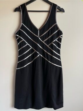 SpicySugar Black Mini Dress Silver Trim Stretch Fit & Flare Y2K